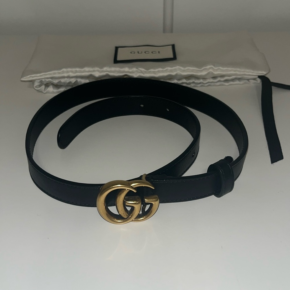 Women’s Gucci GG Marmont Slim Black Belt - Size 65